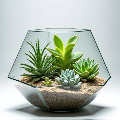 Terrario geometrico con piante succulente e pietre